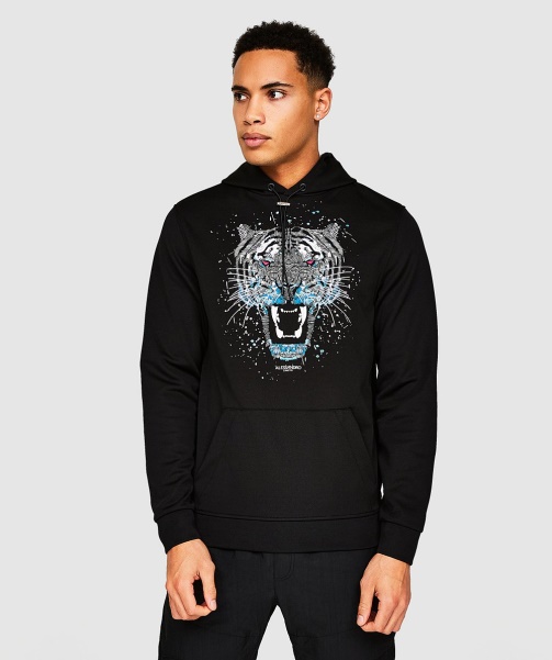 Alessandro Zavetti - Black-Blue Growler Paint Overhead Hoodie