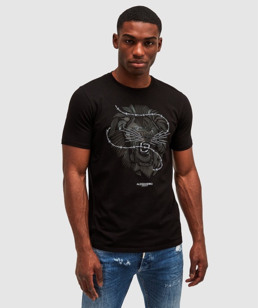 Lion Barbed Wire Tonal T-Shirt Jet Black - Alessandro Zavetti