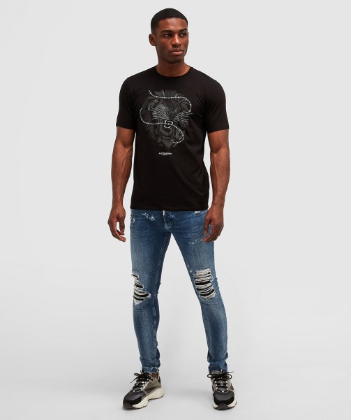 Lion Barbed Wire Tonal T-Shirt Jet Black - Alessandro Zavetti