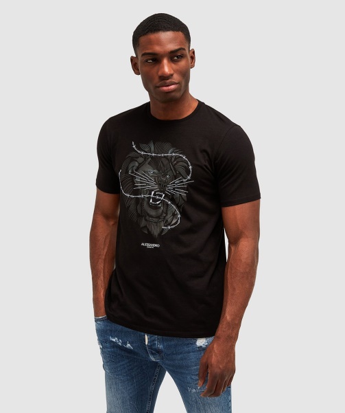 Lion Barbed Wire Tonal T-Shirt Jet Black - Alessandro Zavetti