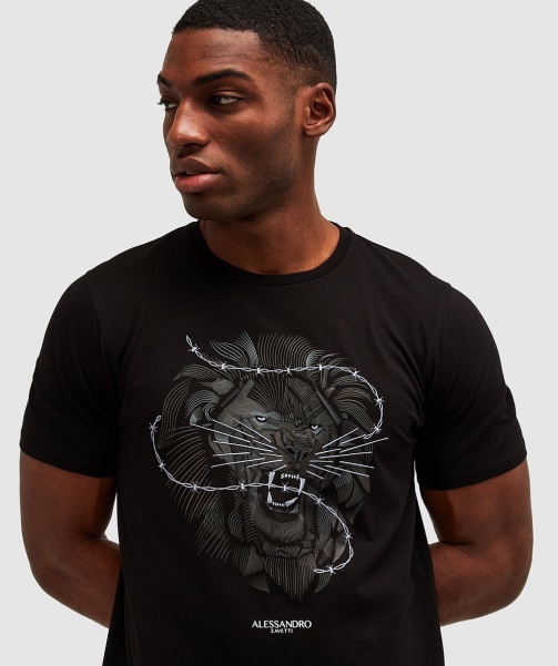 Lion Barbed Wire Tonal T-Shirt Jet Black - Alessandro Zavetti