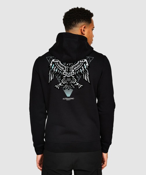 Alessandro Zavetti - Aztec Beam Back Logo Overhead Hoodie Jet Black