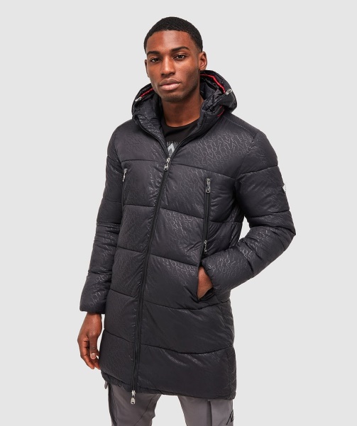 Black Viaro Aop Longline Puffer Jacket - Alessandro Zavetti