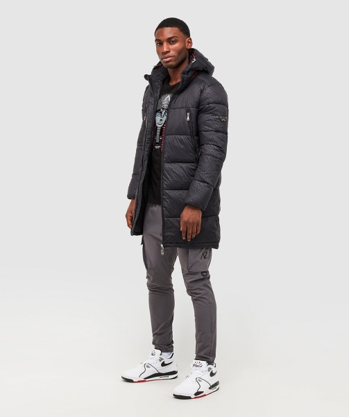 Black Viaro Aop Longline Puffer Jacket - Alessandro Zavetti