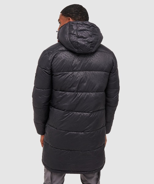 Black Viaro Aop Longline Puffer Jacket - Alessandro Zavetti