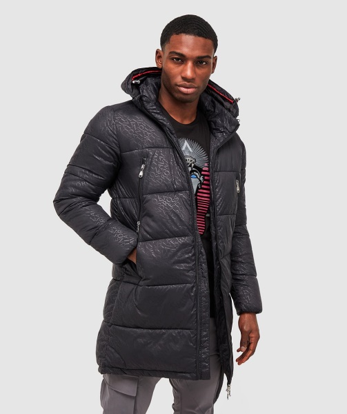 Black Viaro Aop Longline Puffer Jacket - Alessandro Zavetti