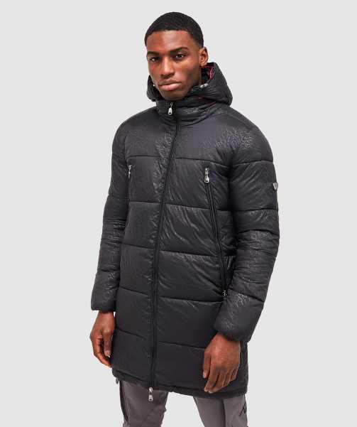 Black Viaro Aop Longline Puffer Jacket - Alessandro Zavetti