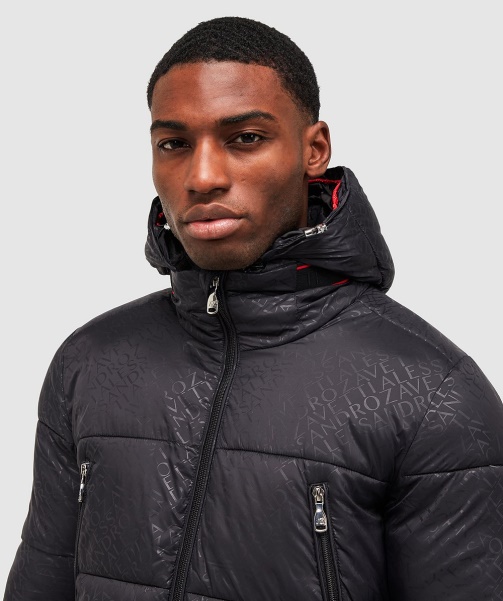 Black Viaro Aop Longline Puffer Jacket - Alessandro Zavetti