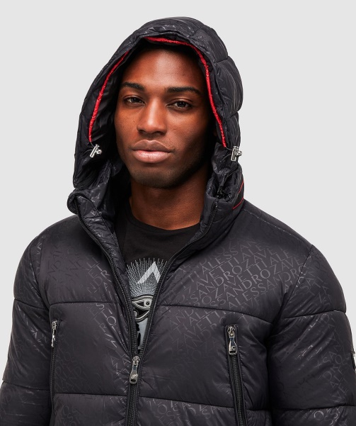 Black Viaro Aop Longline Puffer Jacket - Alessandro Zavetti