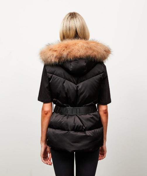 Alessandro Zavetti - Womens Lucia Belted Chevron Fur Gilet Black