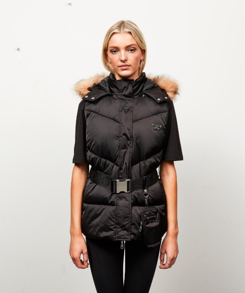 Alessandro Zavetti - Womens Lucia Belted Chevron Fur Gilet Black