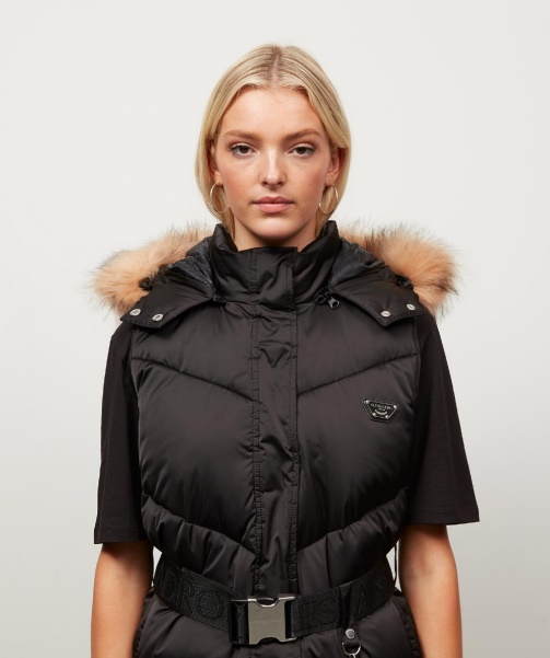 Alessandro Zavetti - Womens Lucia Belted Chevron Fur Gilet Black