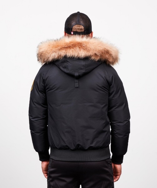 Abelli Tech Fur Hooded Bomber Jacket Black - Alessandro Zavetti